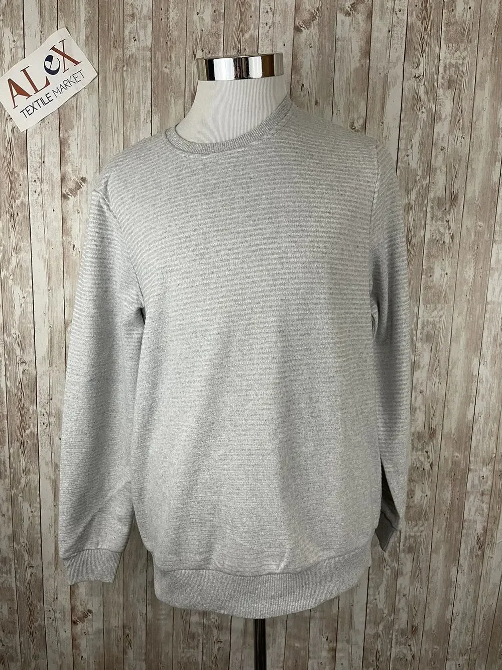 De Facto Sweater Mens Large Striped Sweatshirt Gray Pullover Long Sleeve N137